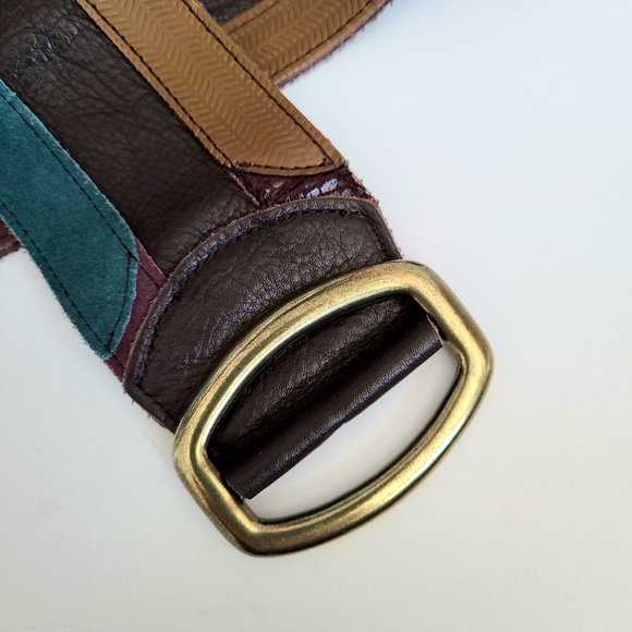 Fossil genuine leather multicolored belt with brass buckle. - Picture 2 of 9